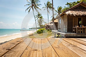 Wooden houses by the sea on tropical beach photo
