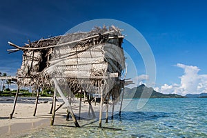 Wooden Houses on stilts Floating on the ocean