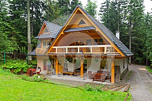 Wooden hut in the forest of Tatra mountains