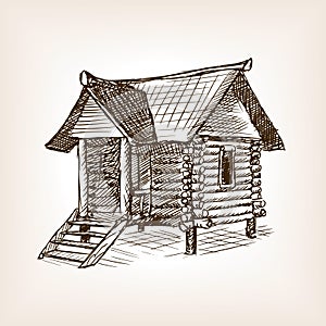 Wooden hut hand drawn sketch vector