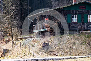 Wooden hut in the middle of the forest