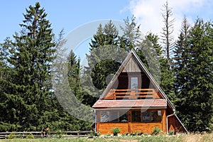 Wooden hut on mountain