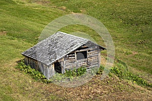 Wooden hut at the mountain Seekopf, Vorarlberg, Austria