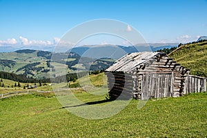 Wooden hut on Seiser Alm.