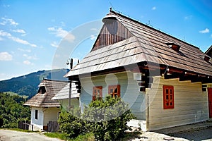 Vlkolinec, Slovakia - June 28. 2017: Mountain village with a folk architecture typical of the Central European type.