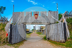 Wooden huts at Foteviken viking museum in Sweden