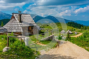 Wooden huts at Velika Planina mountains in Slovenia