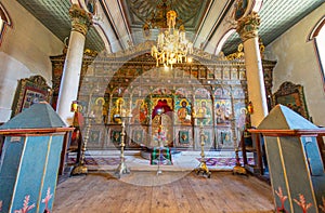 Wooden iconostasis in the church of the Bulgarian village Zheravna