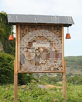 A wooden insect hotel