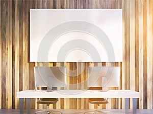 Wooden interior with banner toning