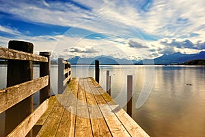 Wooden jetty 250 lake chiemsee
