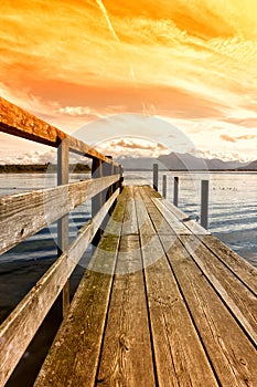 Wooden jetty 253 lake chiemsee