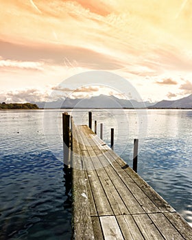 Wooden jetty 254 lake chiemsee