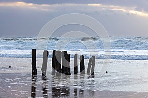 Wooden jetty at a beach of Sylt