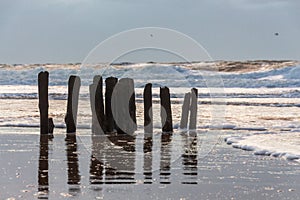 Wooden jetty at a beach of Sylt