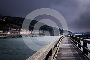 Wooden jetty on the harbour. The treport in Normandy