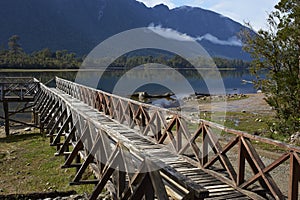 Wooden jetty on Lake Rosselot in the Aysen Region of Chile