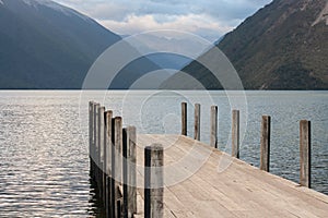 Wooden jetty at lake Rotoiti