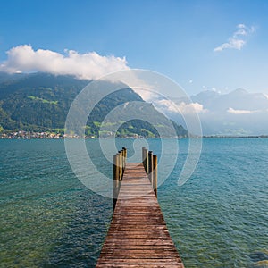 Wooden jetty. Lake of Uri