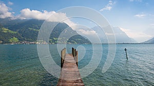 Wooden jetty. Lake of Uri