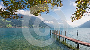 Wooden jetty. Lake of Uri