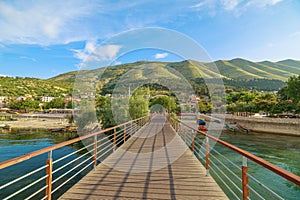 wooden jetty on Shkodra Lake in Albania