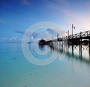 Wooden Jetty at sunrise, Mabul Island Sabah Borneo