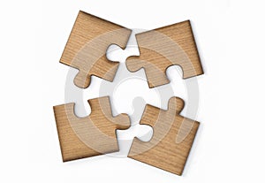 Wooden jigsaw puzzle, pieces of a puzzle, Isolated on White Background