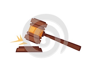 Wooden judge gavel. Cartoon vector illustration