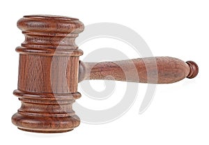 Wooden judge gavel isolated on white background. Auctioneers hardwood gavel