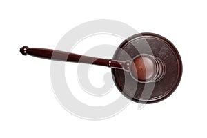 Wooden judge gavel and soundboard isolated on a white background