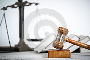 Wooden judge`s gavel. The criminal law.