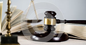 Wooden judge`s gavel. The criminal law.