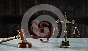 Wooden judge`s gavel. The criminal law.