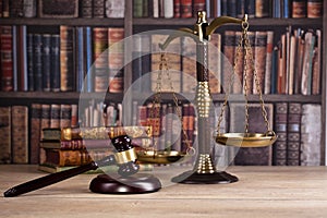 Wooden judge`s gavel. Law. Judge`s office.