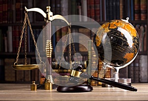 Wooden judge`s gavel. Law. Judge`s office.