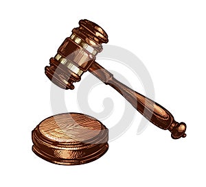 Wooden judges gavel isolated. Vector illustration