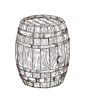 Wooden Keg for Alcohol Drinks Isolated Graphic Art