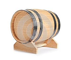 Wooden keg on white background.