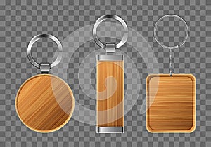 Wooden keychains, keyring holders with metal rings