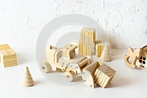 Wooden kids toys. Blocks and bricks. Eco life style for childrean and Minimalism for parents
