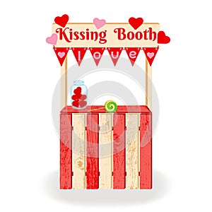 Wooden Kissing booth decorated with love symbols