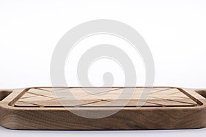 Wooden kitchen board. Wooden tray on a white background. Isolate. Handmade