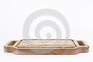 Wooden kitchen board. Wooden tray on a white background. Isolate. Handmade