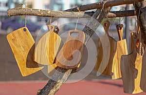 Wooden kitchen boards are sold on the market