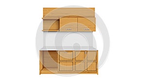 wooden kitchen cabinet on the white background