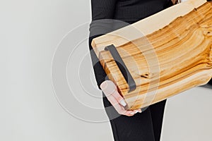 Wooden kitchen cutting board made of epoxy resin. Oak and walnut tree