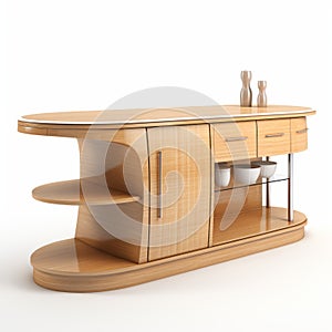 Wooden Kitchen Island With Shelves And Compartments - High Resolution, Ray Tracing Style