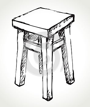 Wooden kitchen stool. Vector sketch
