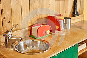 Wooden kitchen toy playset play cooking photo